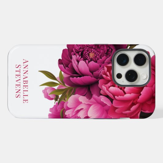 Magenta Peony Floral iPhone Hülle (Rückseite (Horizontal))