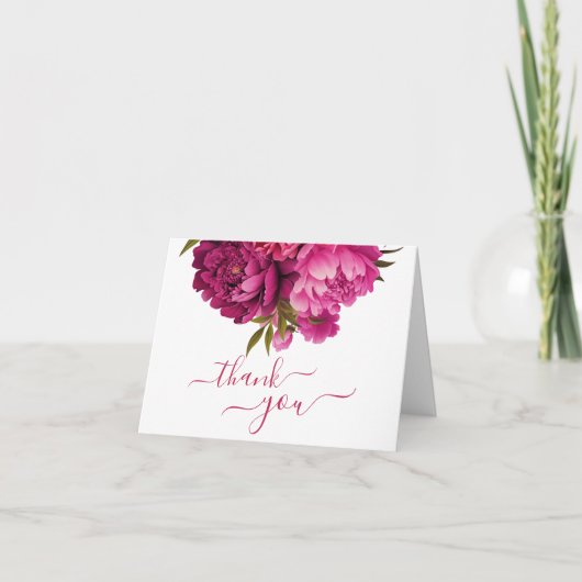 Magenta Peony Floral Wedding Dankeskarte (Vorderseite)