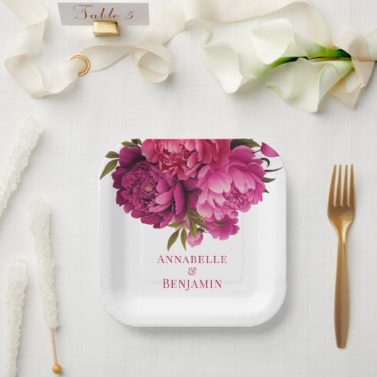 Magenta Peony Floral Wedding Pappteller (Hochzeit)