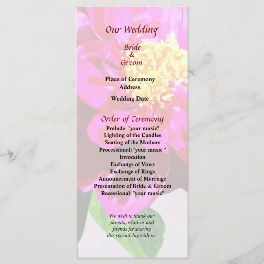 Magenta Peony in Sunshine Wedding Program Programm (Vorderseite)