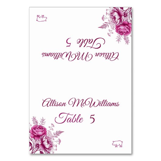 Magenta Peony-Pork Icon-Wedding- Tischnummer (Vorderseite)