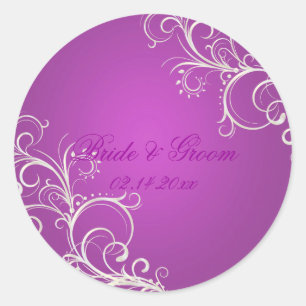 Magenta Perle Wirbel Hochzeitsticker Runder Aufkleber