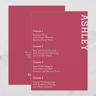 Magenta Personalisiert Guest Name Wedding Menükarte