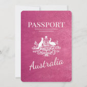 Magenta Pink Australia Passport Wedding Einladung (Rückseite)