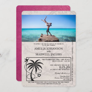 Magenta Pink Bahamas Passport Hochzeit Einladung
