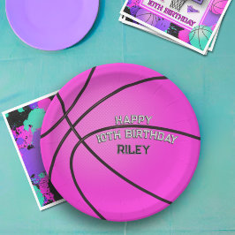 Magenta Pink Basketball Happy Geburtsname Pappteller