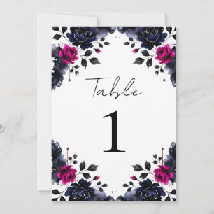 Magenta Pink & Blau Inky Floral Wasserfarbe Tisch Einladung