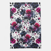Magenta Pink & Blue Inky Blumenfarbe Geschirrtuch (Vertikal)