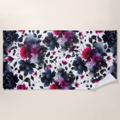 Magenta Pink & Blue Inky Blumenfarbe Strandtuch (Vorderseite)