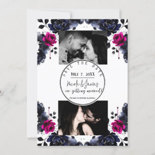 Magenta Pink Blue Inky Floral Watercolor Rett Date Einladung