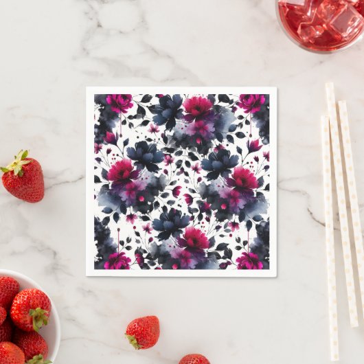 Magenta Pink & Blue Inky Wasserfarbenhochzeit Serviette (Beispiel)