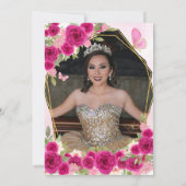 Magenta Pink Blumenprinzessin Quinceañera Foto Einladung (Rückseite)