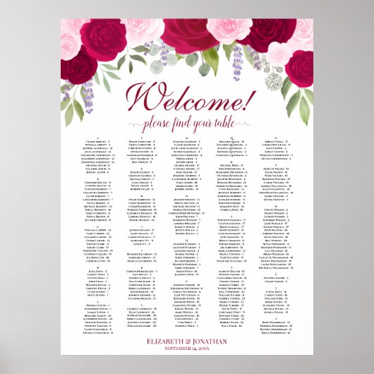 Magenta Pink Boho Rose Alphabetisches Seekarten Poster (Vorne)