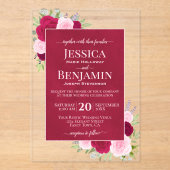 Magenta & Pink Boho Roses Stylish Text Wedding Acryleinladungen (Vorderseite)