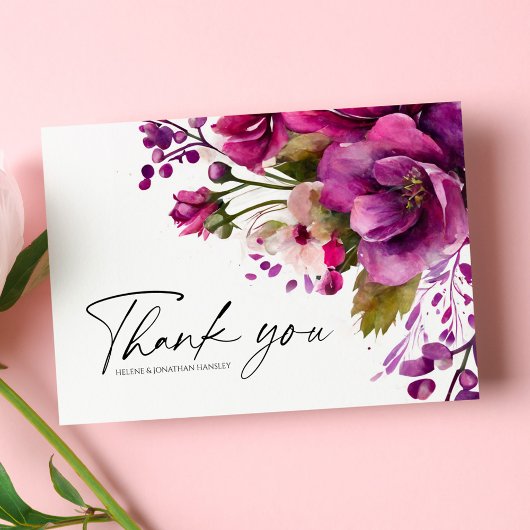 Magenta Pink Bold Modern Floral Wedding Vielen Dan Postkarte