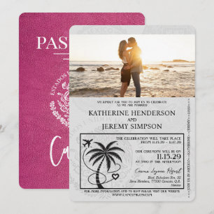 Magenta Pink Cancun Passport Wedding Einladung