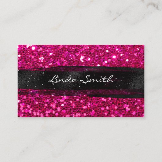 Magenta Pink Confetti Glitzer Black Brush Strokes Visitenkarte (Vorderseite)
