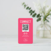 Magenta Pink Connect with US Social Media QR Code Visitenkarte (Stehend Vorderseite)
