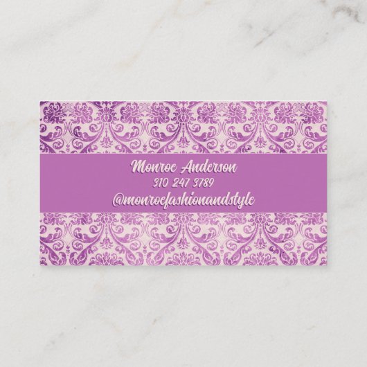 Magenta Pink Damask Visitenkarte (Rückseite)