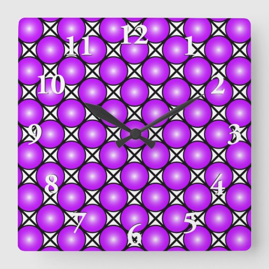 Magenta Pink Dots Black White Lattice Pattern Quadratische Wanduhr (Vorderseite)