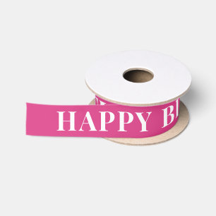 Magenta Pink Einfaches Text Happy Birthday Satinband