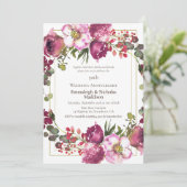 Magenta Pink Floral 50. Hochzeitstag Einladung (Stehend Vorderseite)