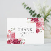 Magenta Pink Floral Danke Karte (Stehend Vorderseite)
