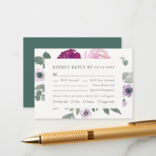 Magenta Pink Floral Ivory RSVP Begleitkarte (Vorderseite/Rückseite Beispiel)