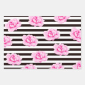 Magenta Pink Floral Stripe Wrapping Paper Set 3 Geschenkpapier Set (Vorderseite 2)