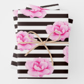 Magenta Pink Floral Stripe Wrapping Paper Set 3 Geschenkpapier Set (Beispiel)