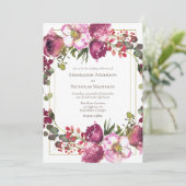 Magenta Pink Floral Wedding Einladung (Stehend Vorderseite)