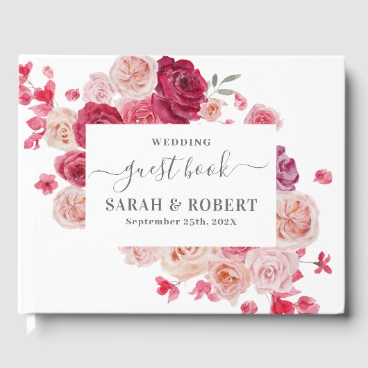 Magenta Pink Floral Wedding Gästebuch (Vorderseite)