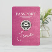 Magenta Pink Florida Passport Save the Date (Stehend Vorderseite)