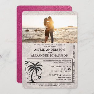 Magenta Pink Florida Passport Wedding Einladung