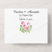 Magenta Pink Fuchsia Moderne, kühne Elegante Flora All In One Einladung (Rückseite)