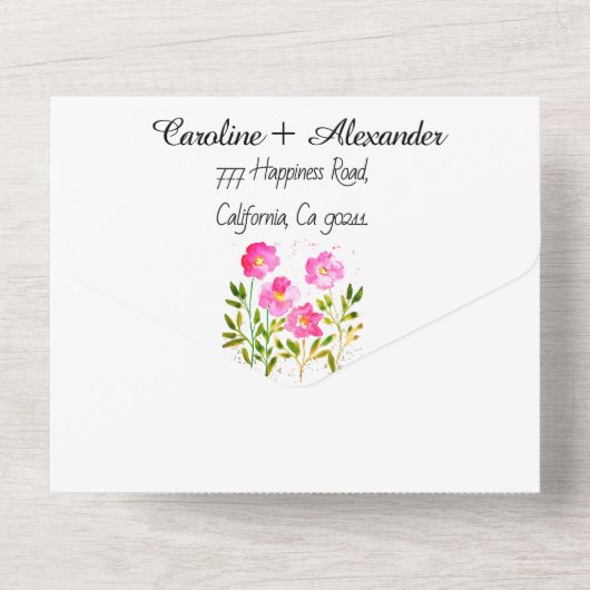 Magenta Pink Fuchsia Modernes, feines Ambiente All In One Einladung (Rückseite)