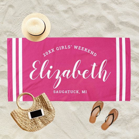 Magenta Pink Girls Weekend Personalisierter Name Strandtuch