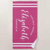 Magenta Pink Girls Weekend Personalisierter Name Strandtuch (Vorderseite)