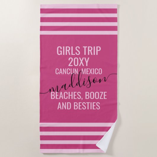 Magenta Pink Girls Weekend Tour Besties Name Strandtuch (Vorderseite)
