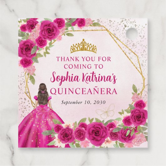 Magenta Pink Gold Blumenprinzessin Tiara Vielen Da Geschenkanhänger (Rückseite)