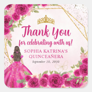Magenta Pink Gold Floral Princess Crown Vielen Dan Quadratischer Aufkleber