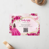 Magenta Pink Gold Floral Princess QR UAWG Mitteilungskarte (Vorderseite/Rückseite Beispiel)