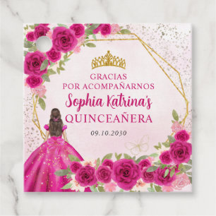 Magenta Pink Gold Floral Princess Tiara Gracias Geschenkanhänger