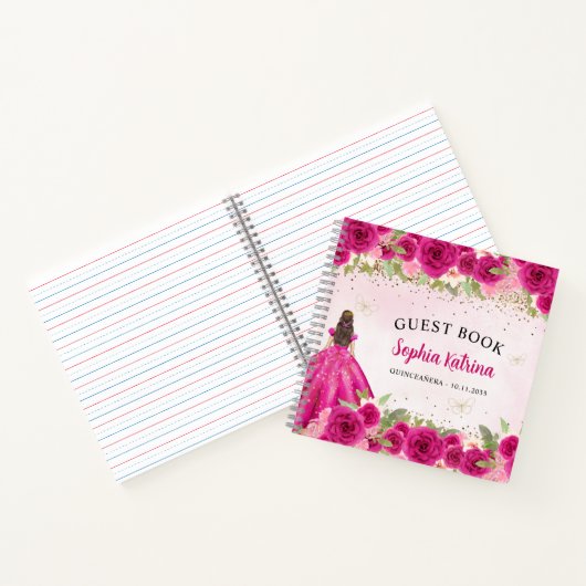 Magenta Pink Gold Floral Prinzessin Quinceañera Notizblock (Innenseite)