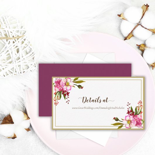 Magenta Pink Gold Floral Wedding Begleitkarte