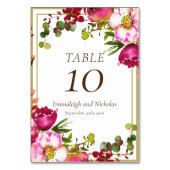 Magenta Pink Gold Floral Wedding Tischnummer (Vorderseite)