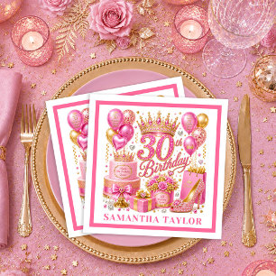 Magenta Pink Gold Glitter 30. Geburtstag Serviette