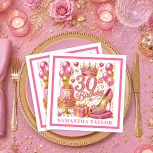 Magenta Pink Gold Konfetti 30. Geburtstag Serviett Serviette