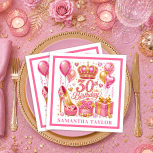 Magenta Pink Gold Konfetti 30. Geburtstag Serviett Serviette