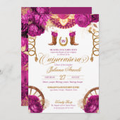 Magenta Pink Gold Rose Country Western Quinceanera Einladung (Vorne/Hinten)